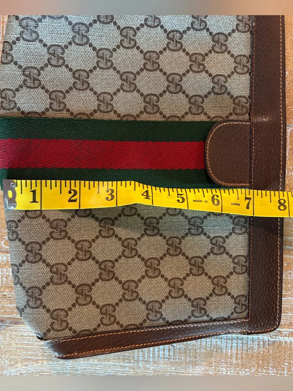 Vintage Gucci GG Supreme Portfolio Clutch Brown Leather Accessory Collection